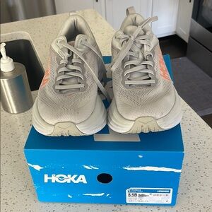 HOKA Gray and Peach Running Shoes